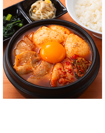 石鍋豆富チゲ定食　3種ナムル・ごはん付き