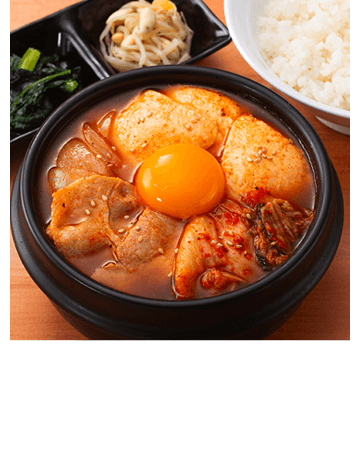 石鍋豆富チゲ定食　3種ナムル・ごはん付き